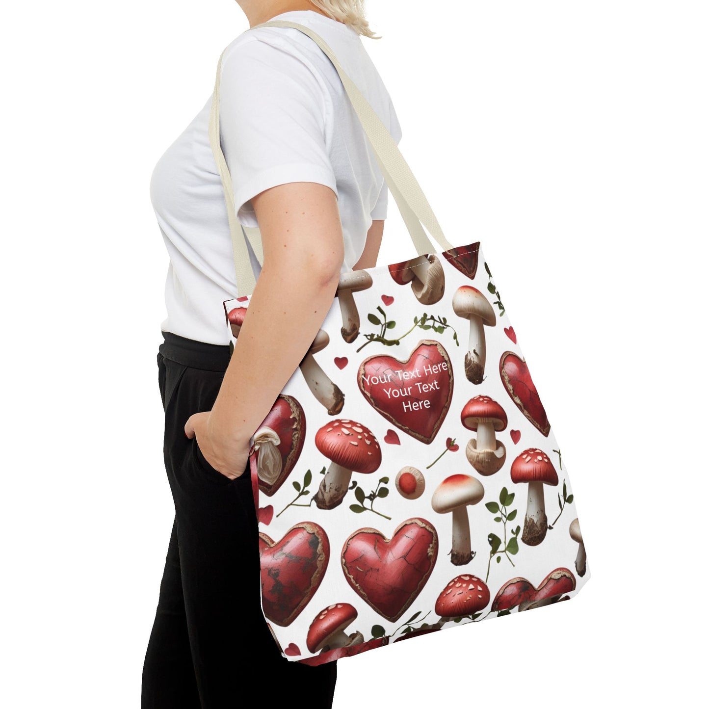 Romantic Mushroom Tote Bag | Cute Heart & Fungi Design | Eco-Friendly Shopping Bag, Gift for Her, Floral Grocery Bag, Boho Style