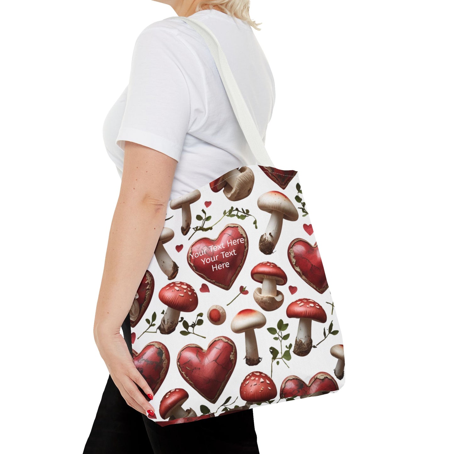 Romantic Mushroom Tote Bag | Cute Heart & Fungi Design | Eco-Friendly Shopping Bag, Gift for Her, Floral Grocery Bag, Boho Style