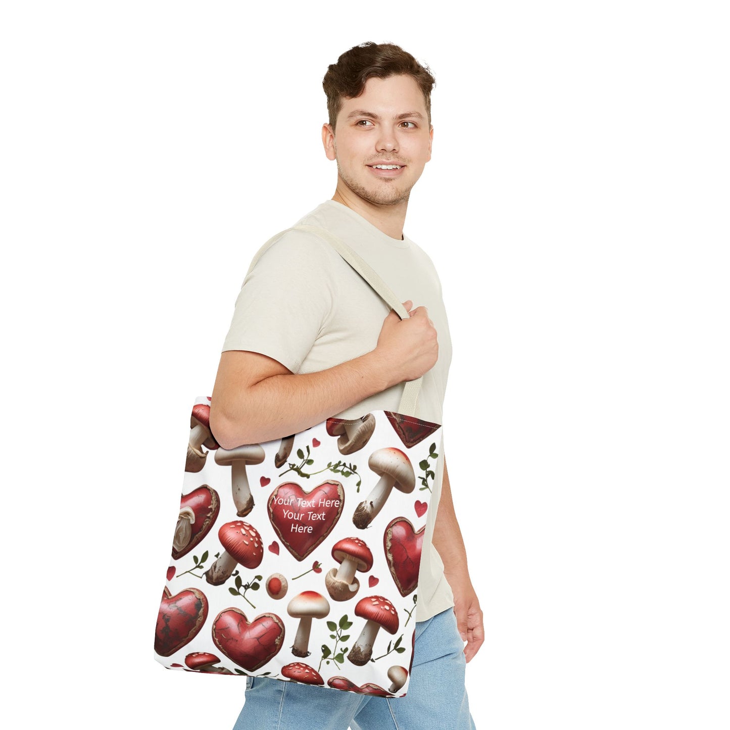 Romantic Mushroom Tote Bag | Cute Heart & Fungi Design | Eco-Friendly Shopping Bag, Gift for Her, Floral Grocery Bag, Boho Style