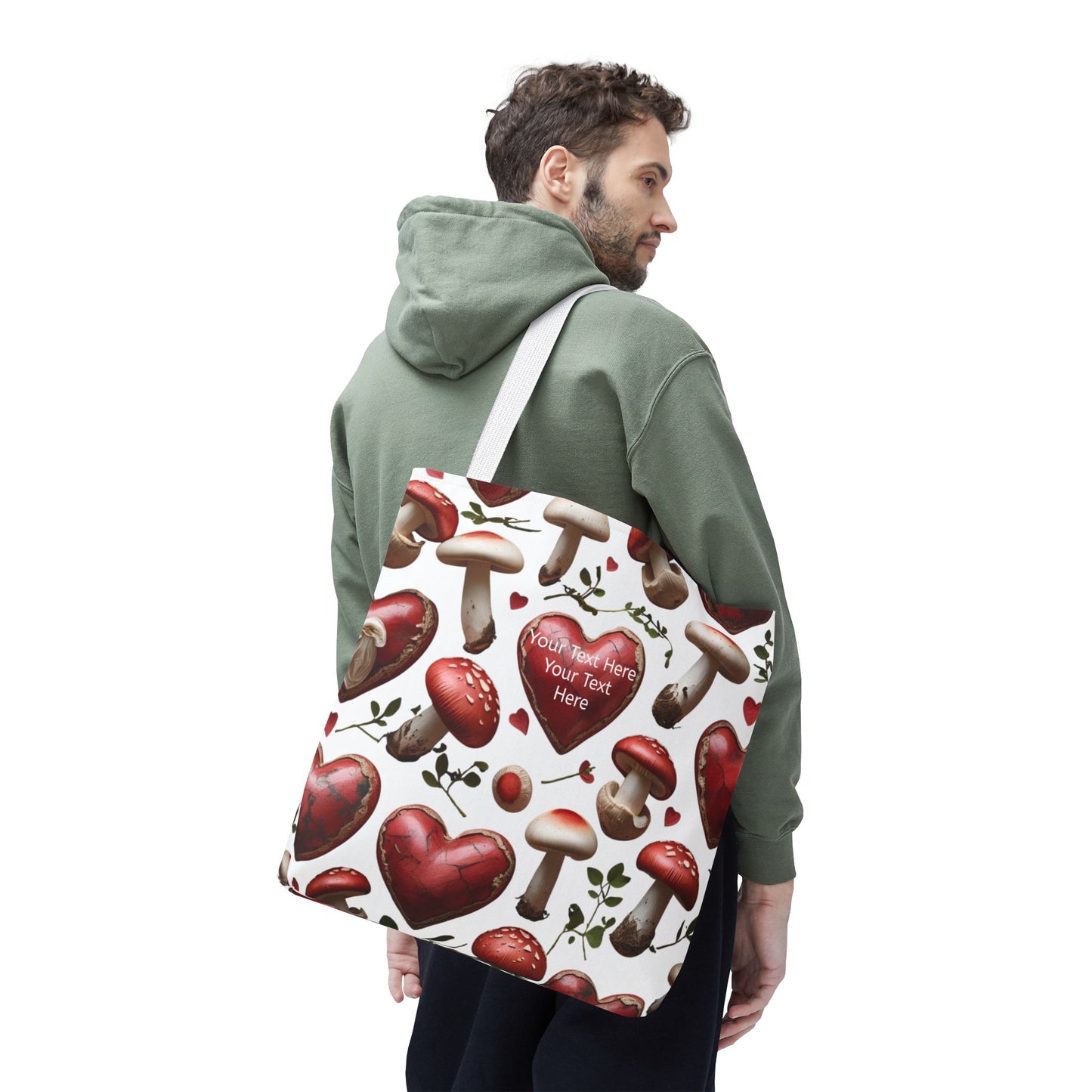 Romantic Mushroom Tote Bag | Cute Heart & Fungi Design | Eco-Friendly Shopping Bag, Gift for Her, Floral Grocery Bag, Boho Style