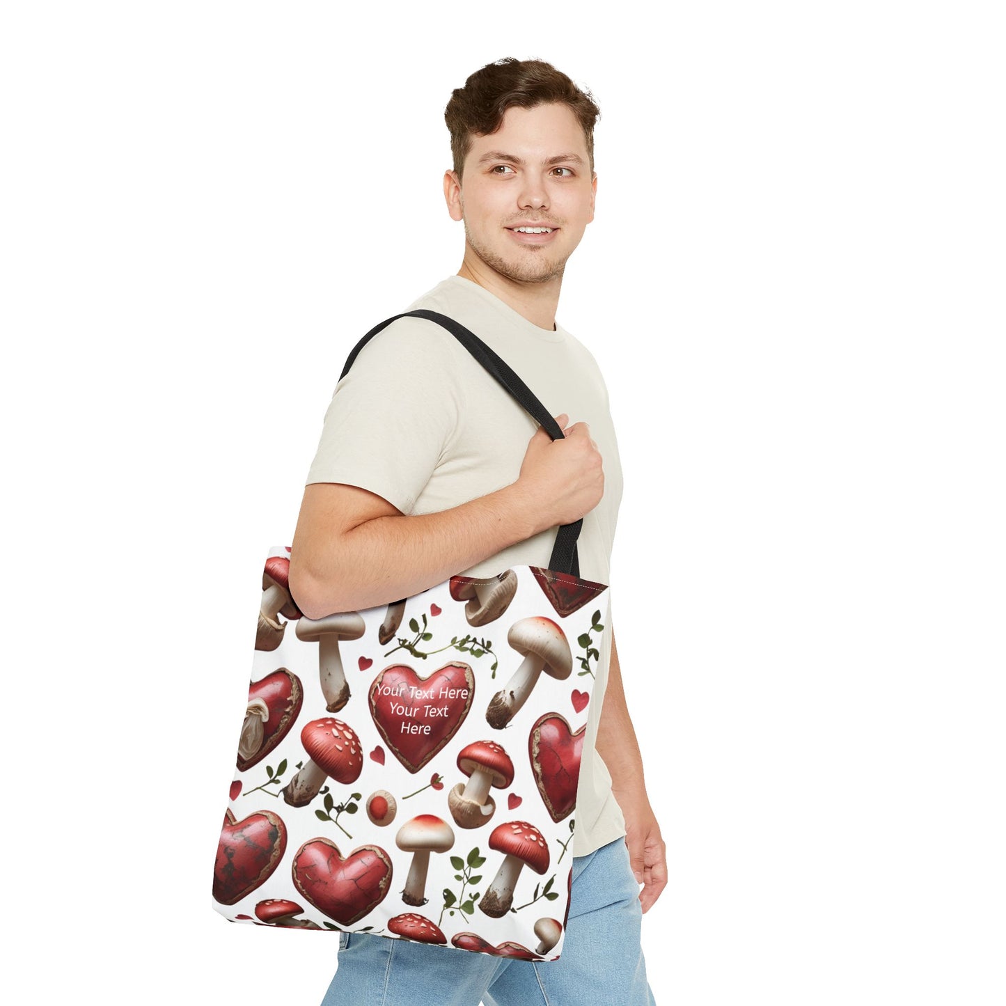 Romantic Mushroom Tote Bag | Cute Heart & Fungi Design | Eco-Friendly Shopping Bag, Gift for Her, Floral Grocery Bag, Boho Style
