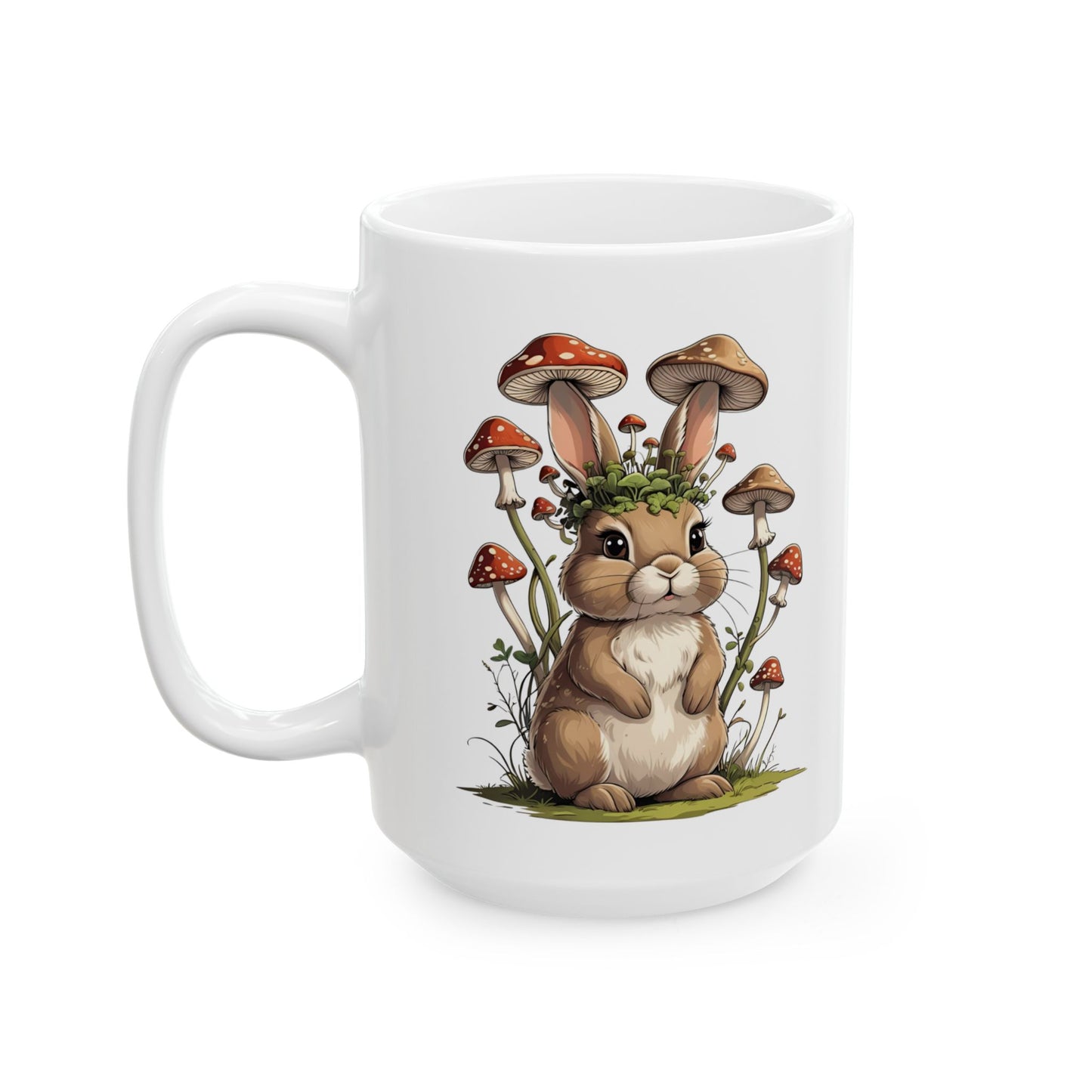 Personalized Mug - Whimsical Mushroom and Bunny Ceramic Mug (11oz/15oz)