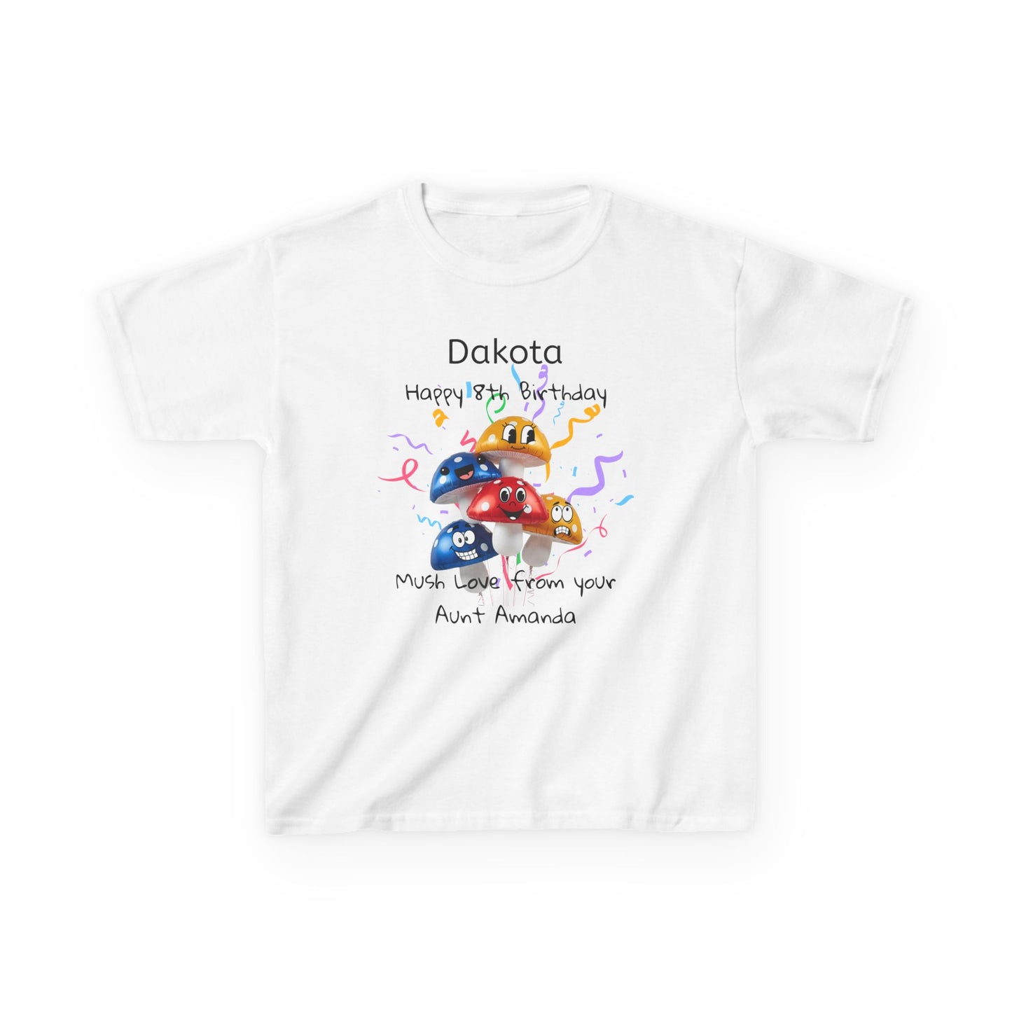 Child Birthday Mushroom Balloons Unisex Tee, Customized Party Shirt, Boy Girl Man Woman, Personalized Cotton Top, Celebration