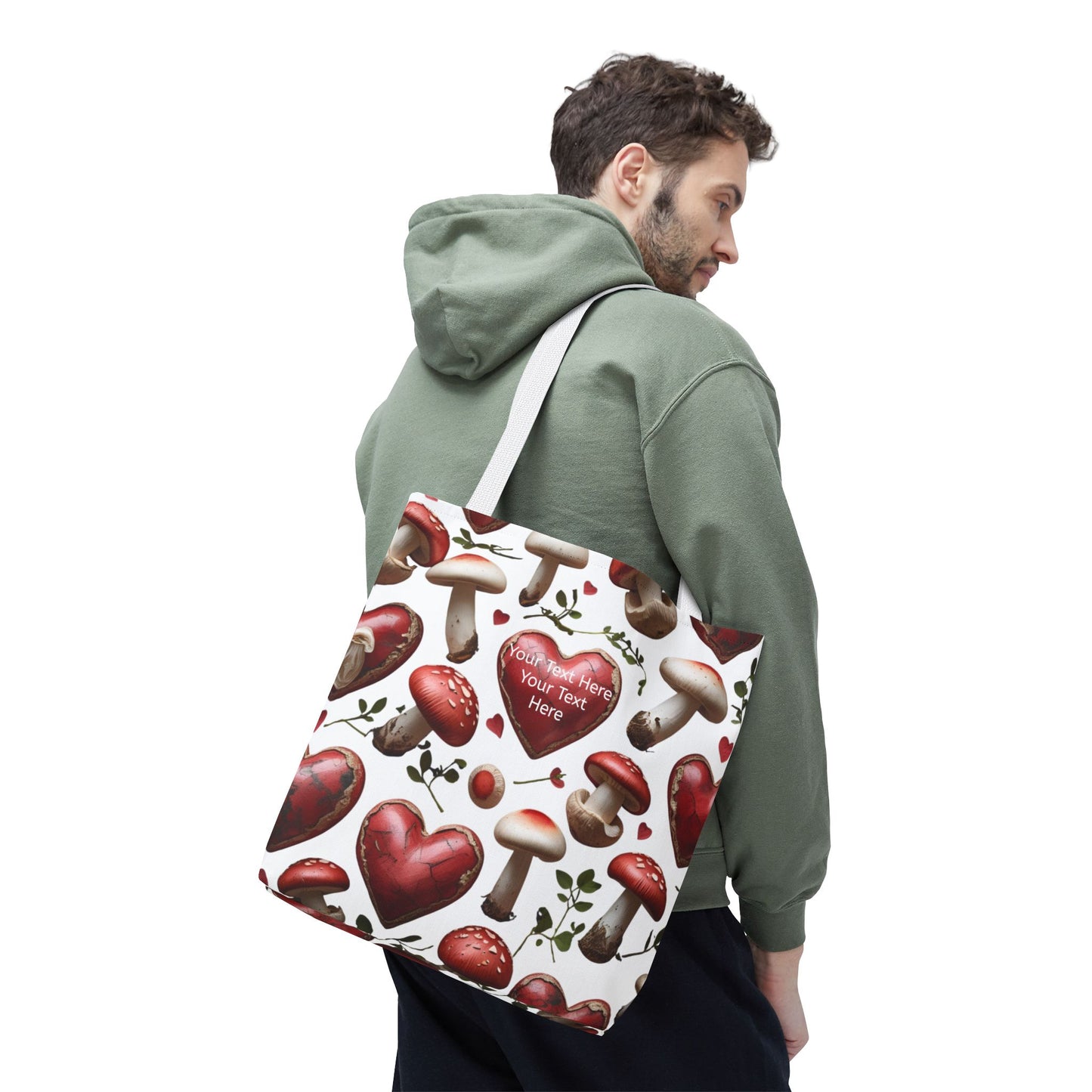 Romantic Mushroom Tote Bag | Cute Heart & Fungi Design | Eco-Friendly Shopping Bag, Gift for Her, Floral Grocery Bag, Boho Style