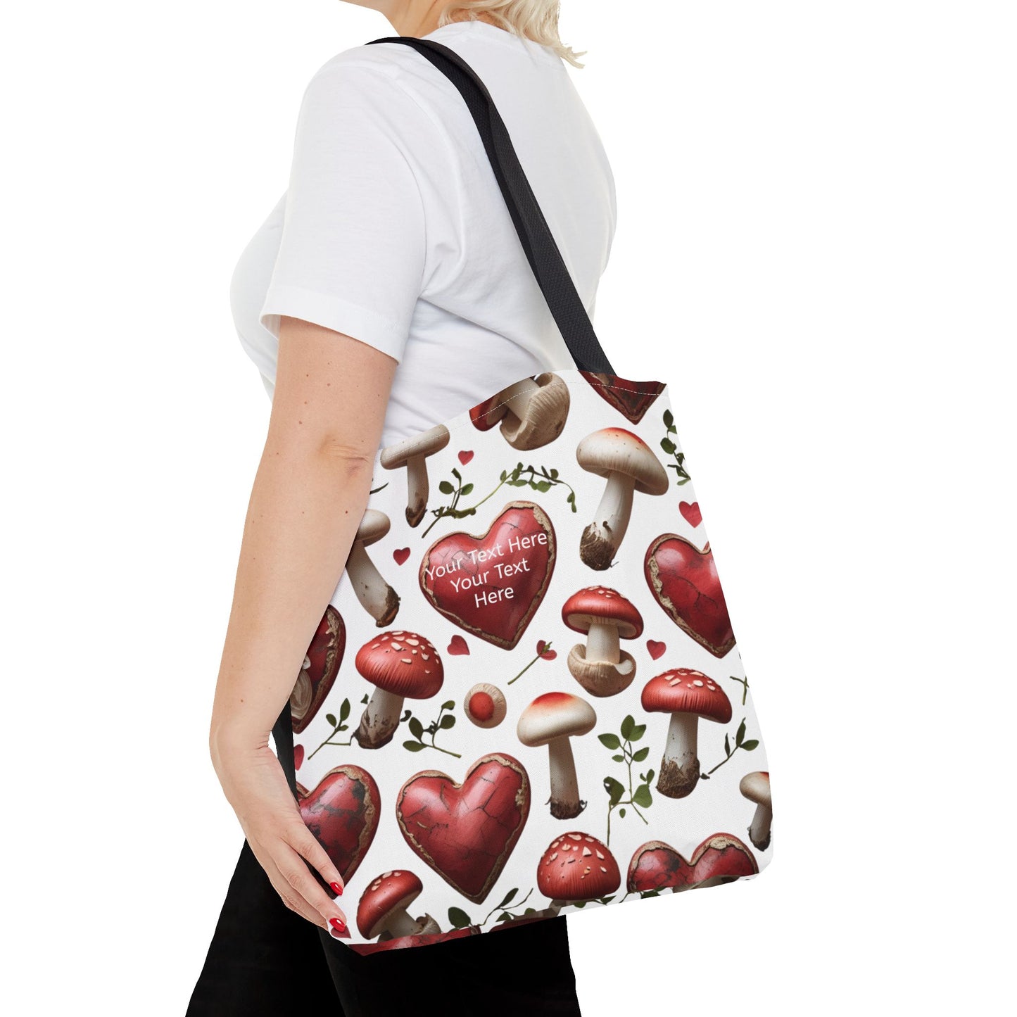 Romantic Mushroom Tote Bag | Cute Heart & Fungi Design | Eco-Friendly Shopping Bag, Gift for Her, Floral Grocery Bag, Boho Style