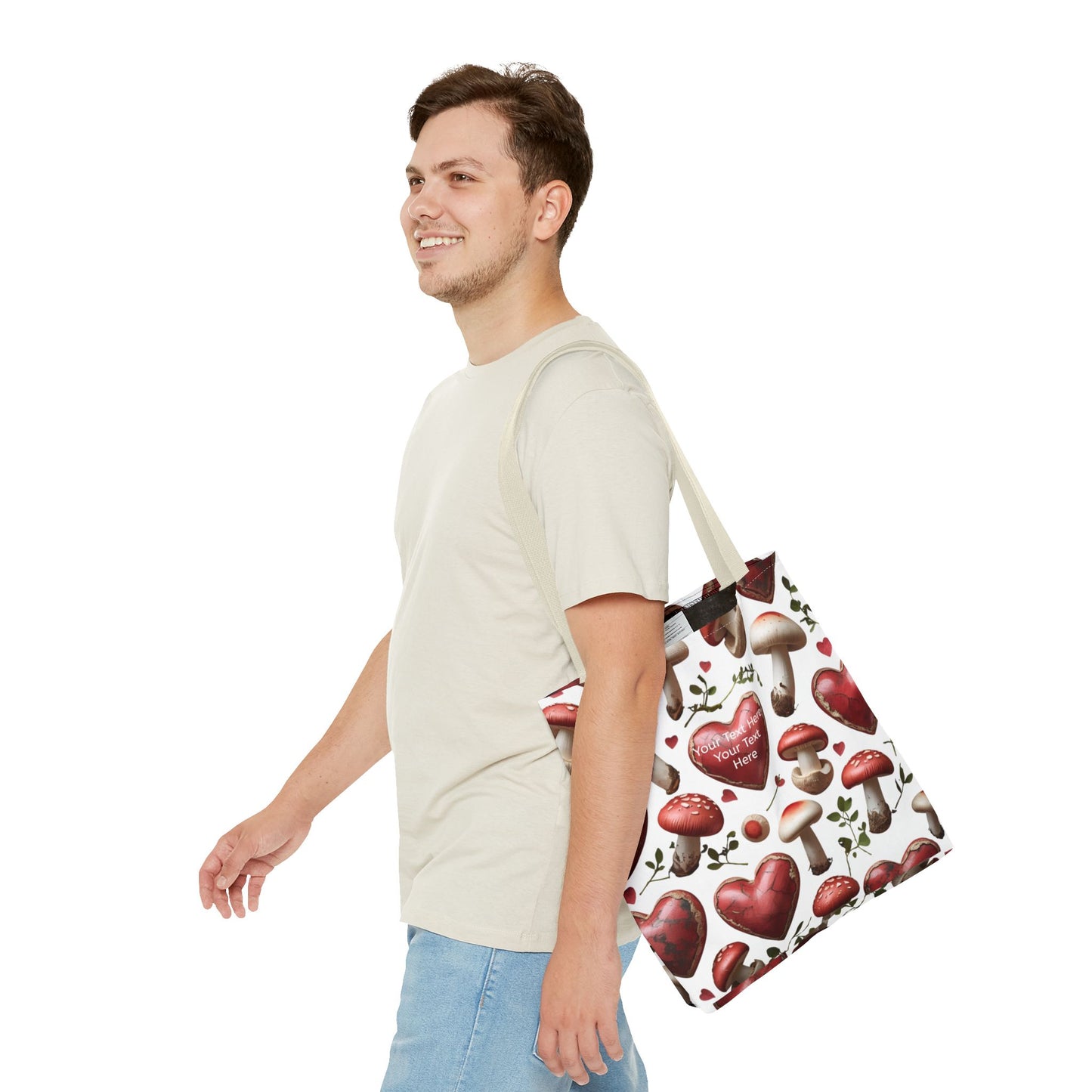 Romantic Mushroom Tote Bag | Cute Heart & Fungi Design | Eco-Friendly Shopping Bag, Gift for Her, Floral Grocery Bag, Boho Style
