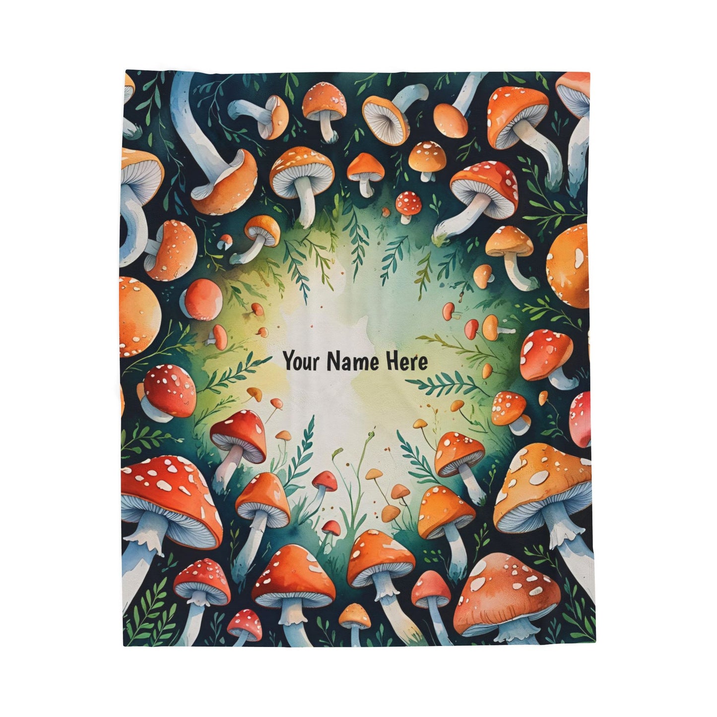 Personalized Mushroom Velveteen Plush Blanket, Cozy Home Décor, Gift for Nature Lovers, Warm Throw for All Occasions