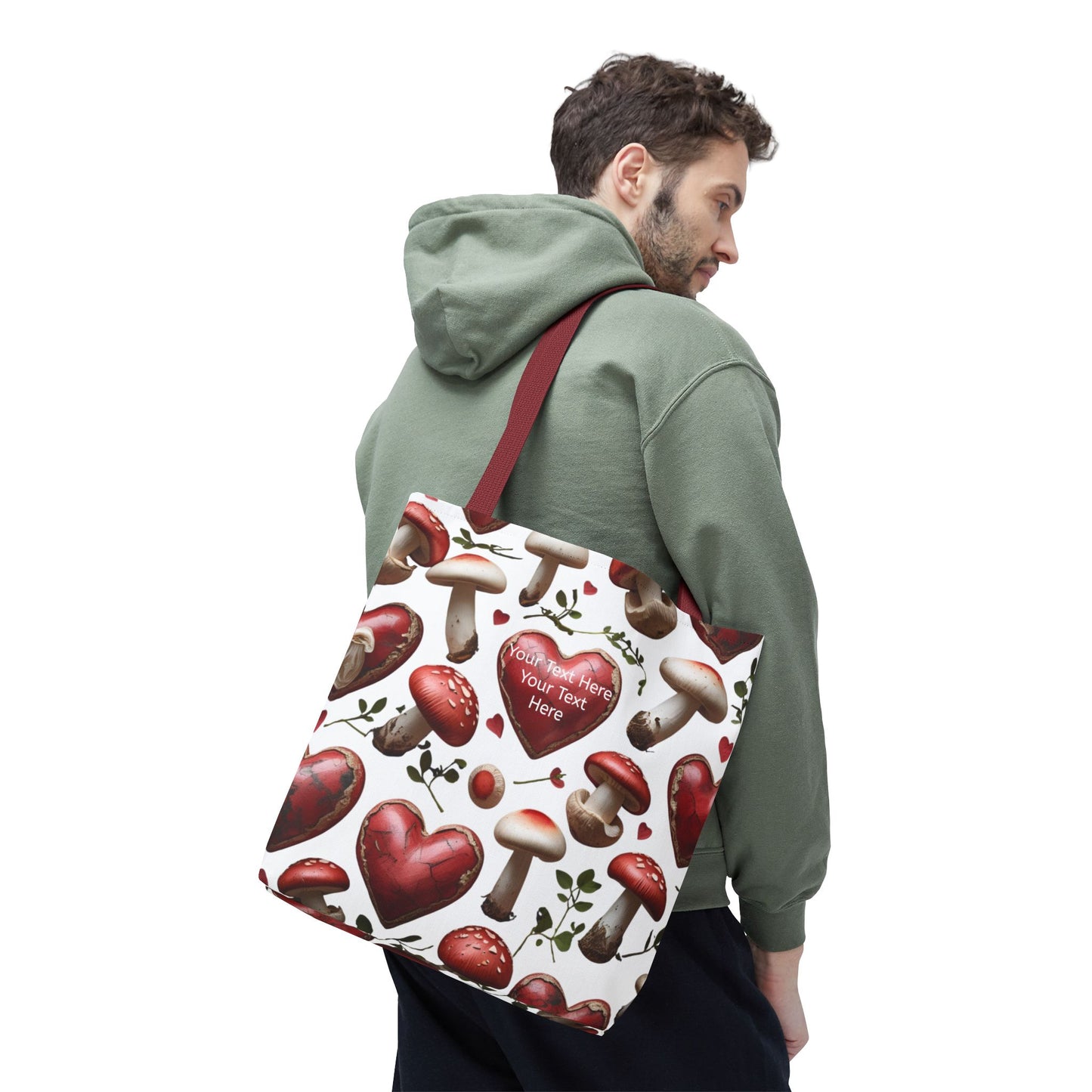 Romantic Mushroom Tote Bag | Cute Heart & Fungi Design | Eco-Friendly Shopping Bag, Gift for Her, Floral Grocery Bag, Boho Style