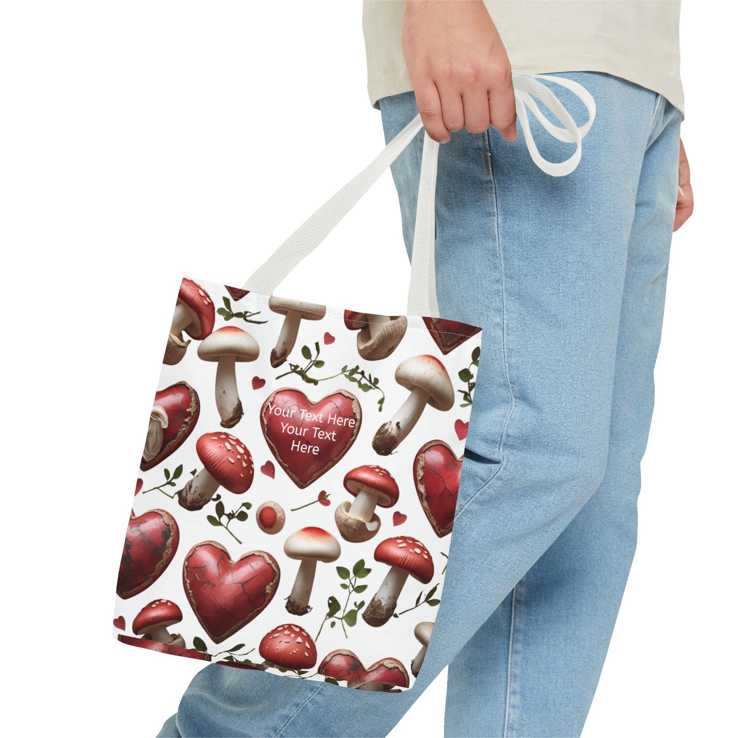 Romantic Mushroom Tote Bag | Cute Heart & Fungi Design | Eco-Friendly Shopping Bag, Gift for Her, Floral Grocery Bag, Boho Style