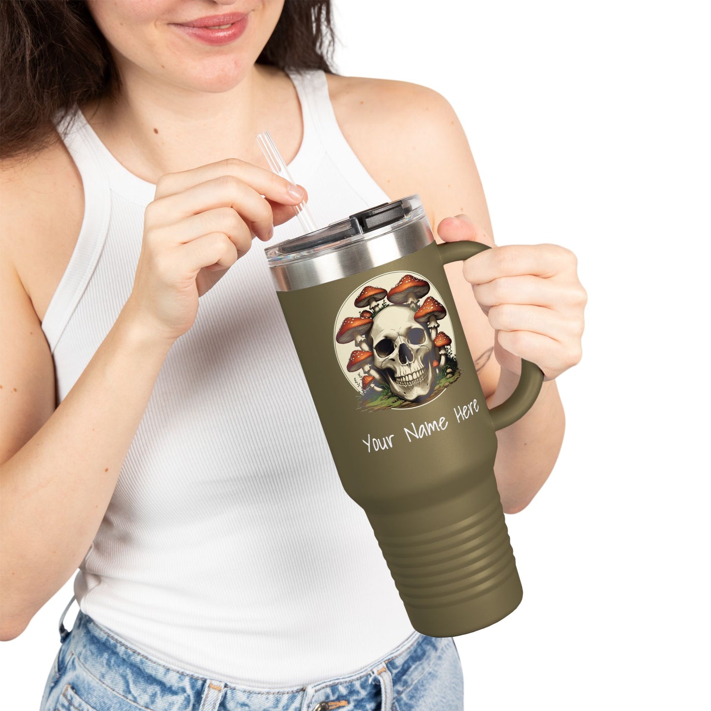 Funny Skull and Mushroom Insulated Travel Mug