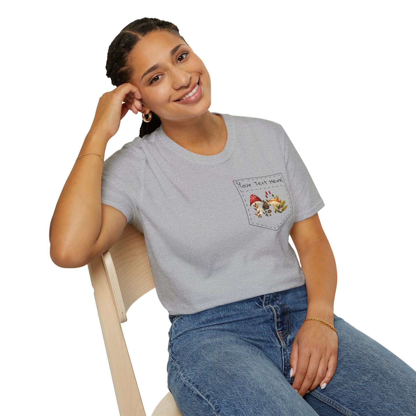 Mushroom Pocket Tee, Nature T-Shirt, Plant Lover Gift, Botanical Graphic Shirt, Fungi Print Top