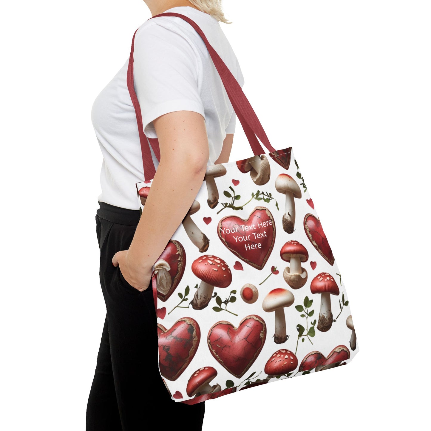 Romantic Mushroom Tote Bag | Cute Heart & Fungi Design | Eco-Friendly Shopping Bag, Gift for Her, Floral Grocery Bag, Boho Style