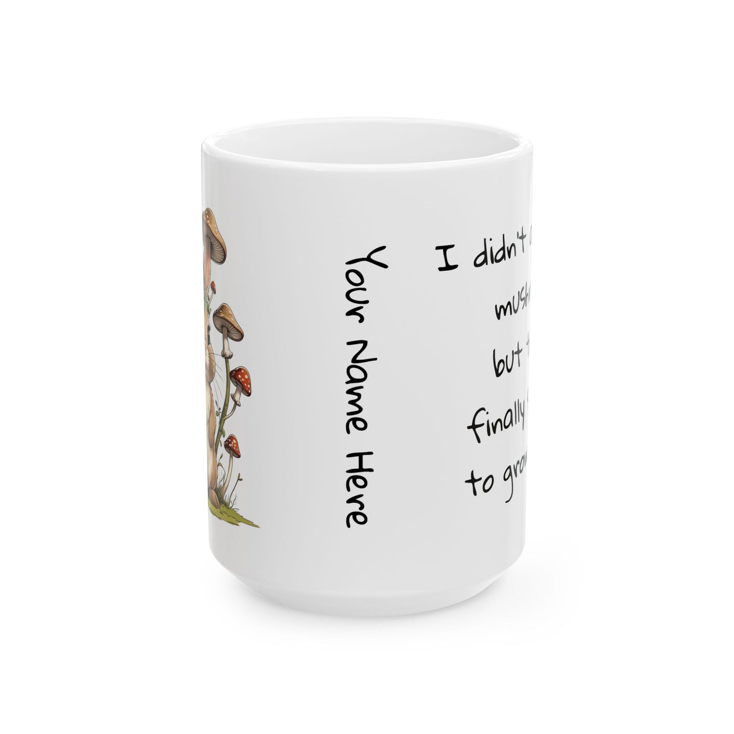Personalized Mug - Whimsical Mushroom and Bunny Ceramic Mug (11oz/15oz)