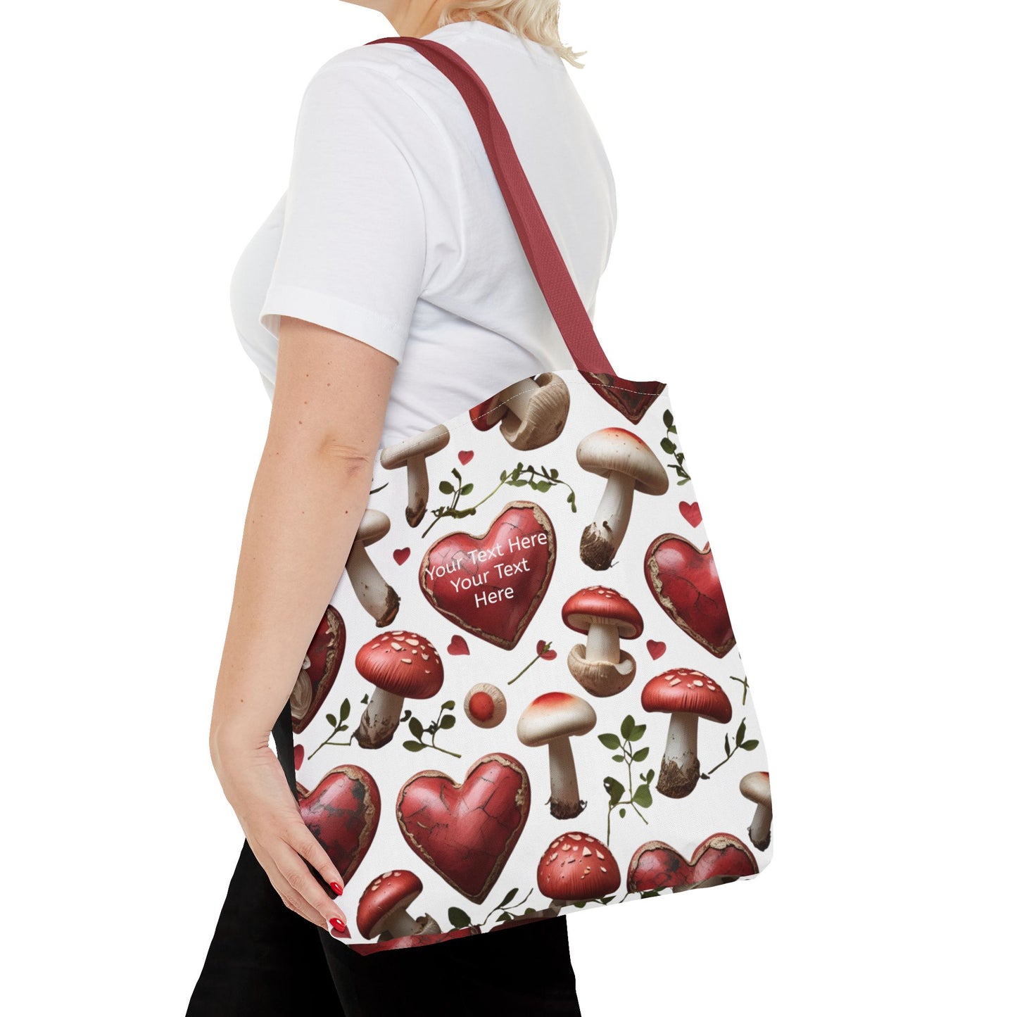 Romantic Mushroom Tote Bag | Cute Heart & Fungi Design | Eco-Friendly Shopping Bag, Gift for Her, Floral Grocery Bag, Boho Style