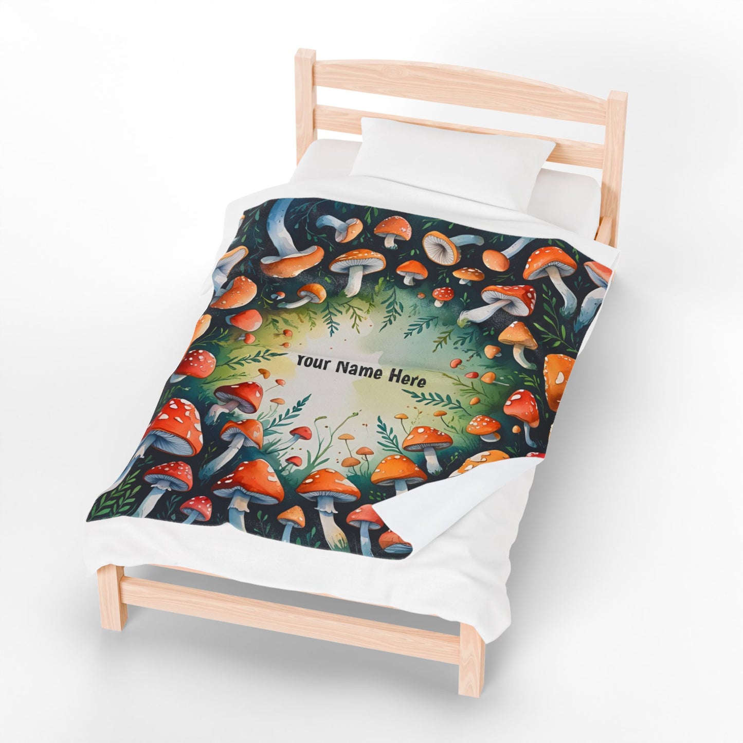Personalized Mushroom Velveteen Plush Blanket, Cozy Home Décor, Gift for Nature Lovers, Warm Throw for All Occasions
