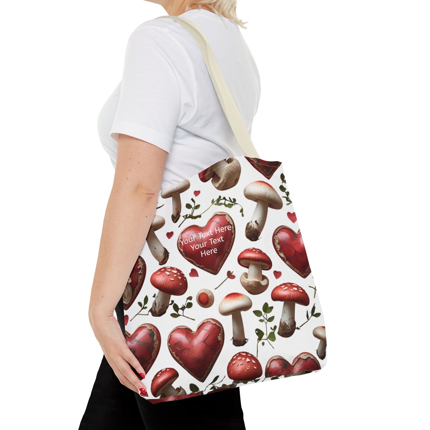 Romantic Mushroom Tote Bag | Cute Heart & Fungi Design | Eco-Friendly Shopping Bag, Gift for Her, Floral Grocery Bag, Boho Style