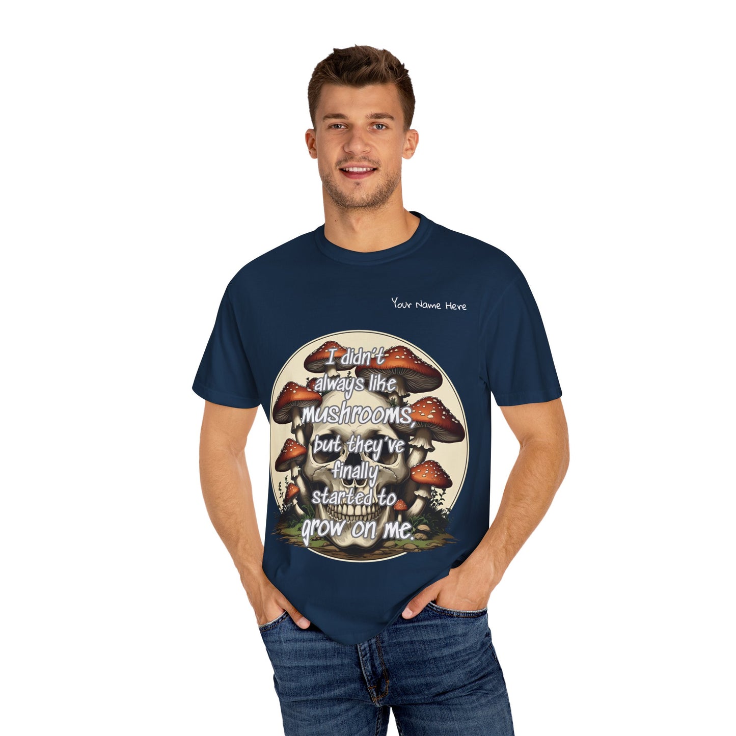 Mushroom Lover T-Shirt, Unisex Garment-Dyed Tee, Skulls and Fungi Graphic Shirt, Unique Gift for Nature Lovers, Halloween Apparel