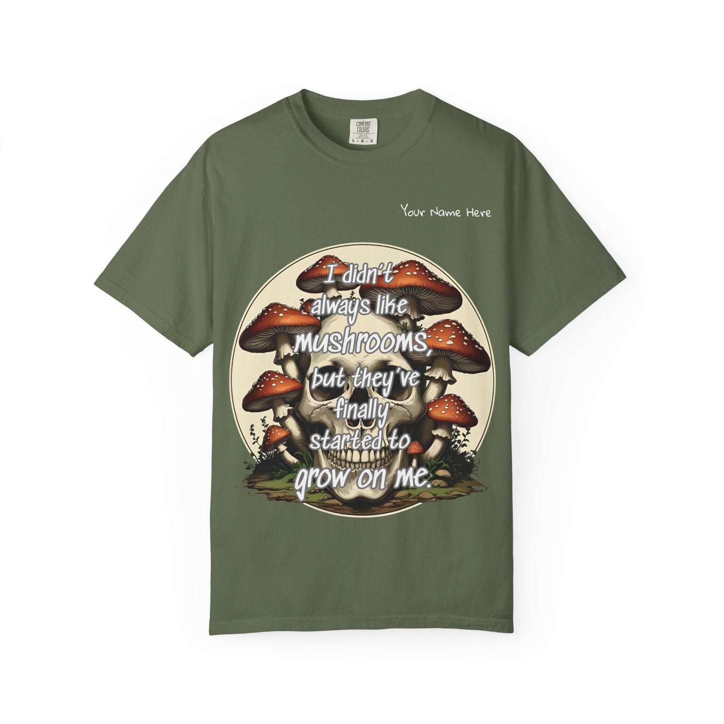 Mushroom Lover T-Shirt, Unisex Garment-Dyed Tee, Skulls and Fungi Graphic Shirt, Unique Gift for Nature Lovers, Halloween Apparel