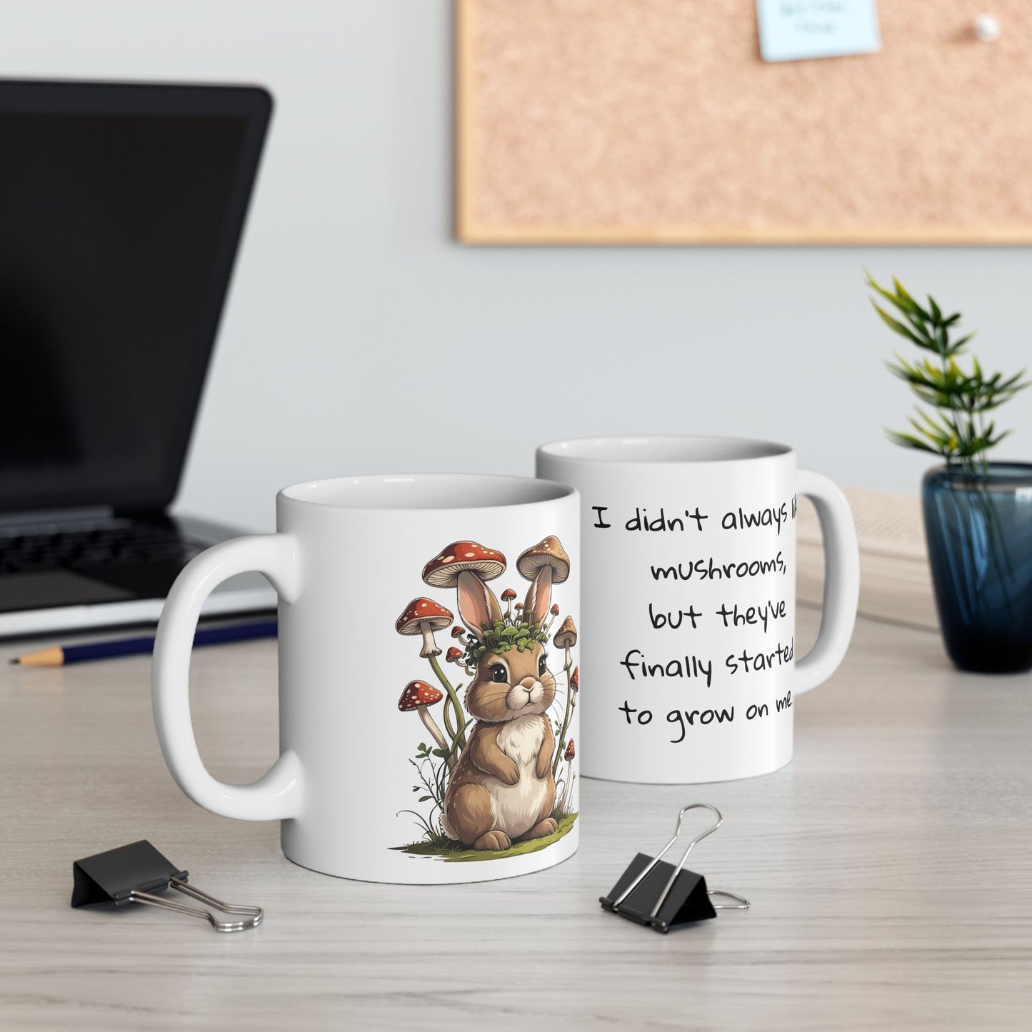 Personalized Mug - Whimsical Mushroom and Bunny Ceramic Mug (11oz/15oz)