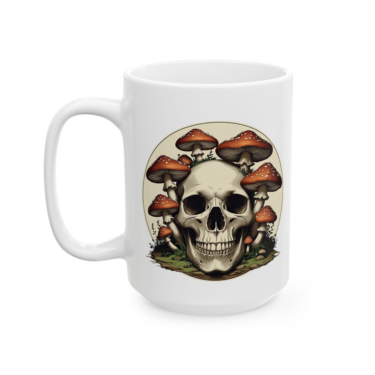 Personalized Mug - Whimsical Mushroom and Skull Ceramic Mug (11oz, 15oz)