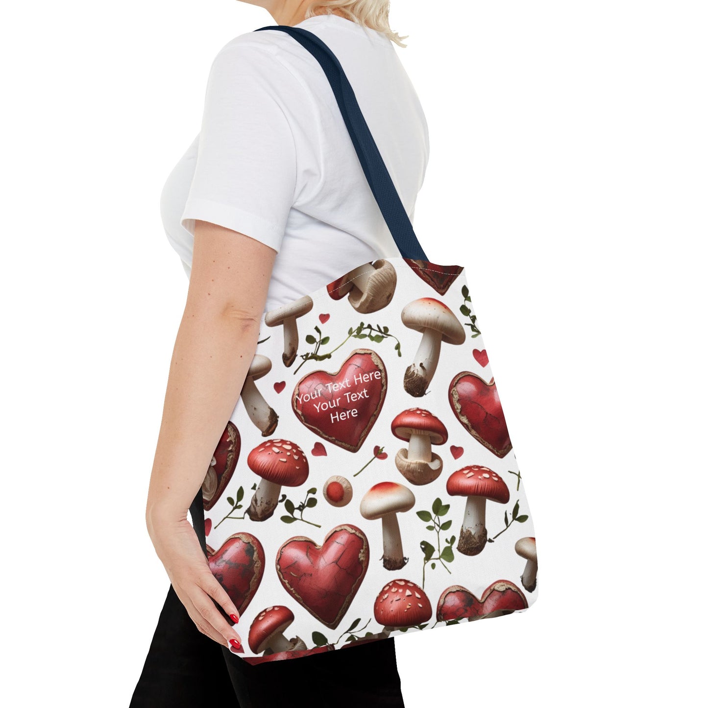 Romantic Mushroom Tote Bag | Cute Heart & Fungi Design | Eco-Friendly Shopping Bag, Gift for Her, Floral Grocery Bag, Boho Style