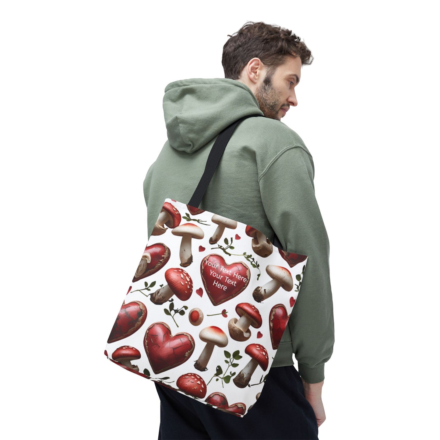 Romantic Mushroom Tote Bag | Cute Heart & Fungi Design | Eco-Friendly Shopping Bag, Gift for Her, Floral Grocery Bag, Boho Style