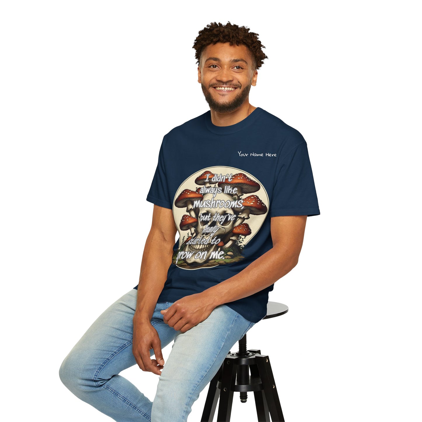 Mushroom Lover T-Shirt, Unisex Garment-Dyed Tee, Skulls and Fungi Graphic Shirt, Unique Gift for Nature Lovers, Halloween Apparel