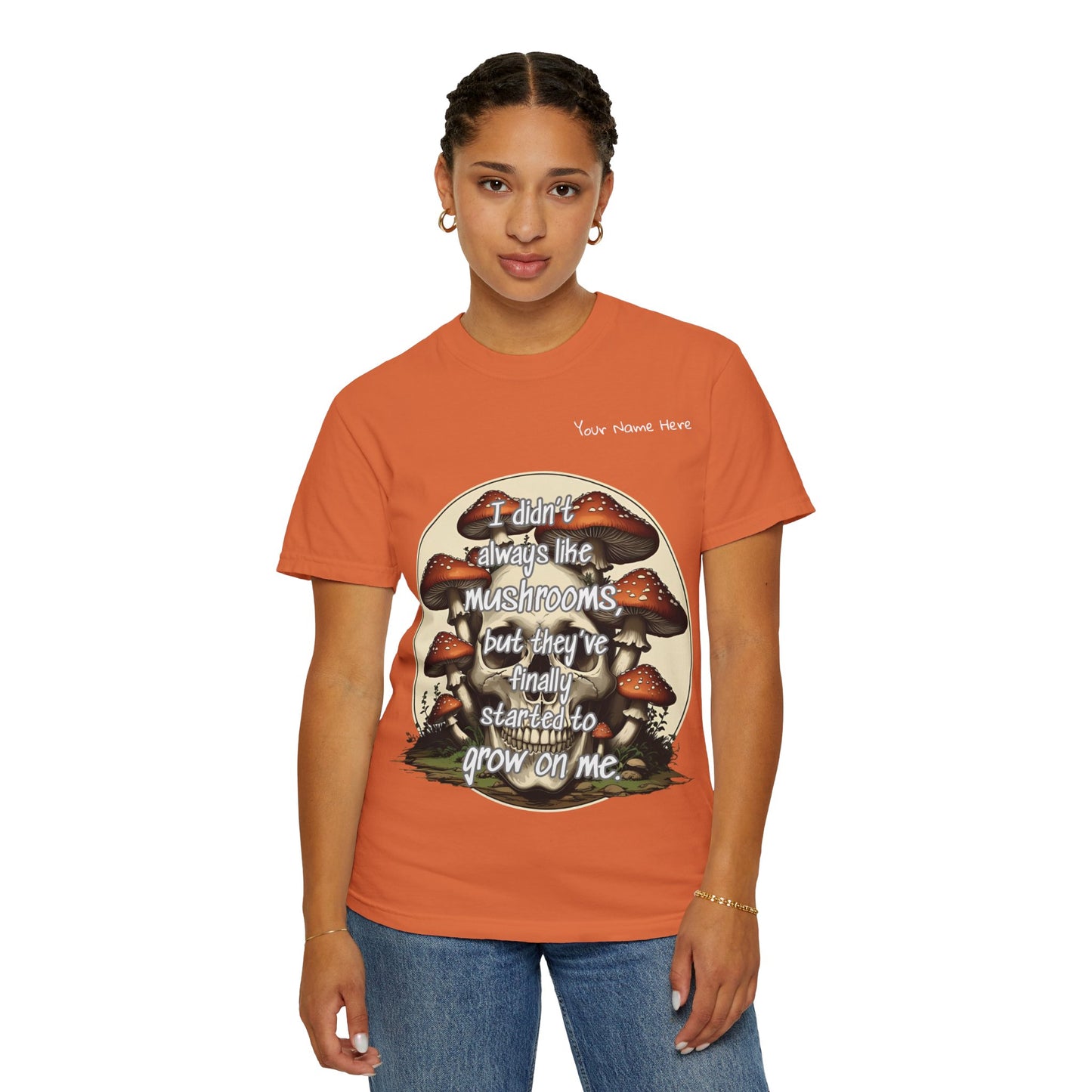 Mushroom Lover T-Shirt, Unisex Garment-Dyed Tee, Skulls and Fungi Graphic Shirt, Unique Gift for Nature Lovers, Halloween Apparel
