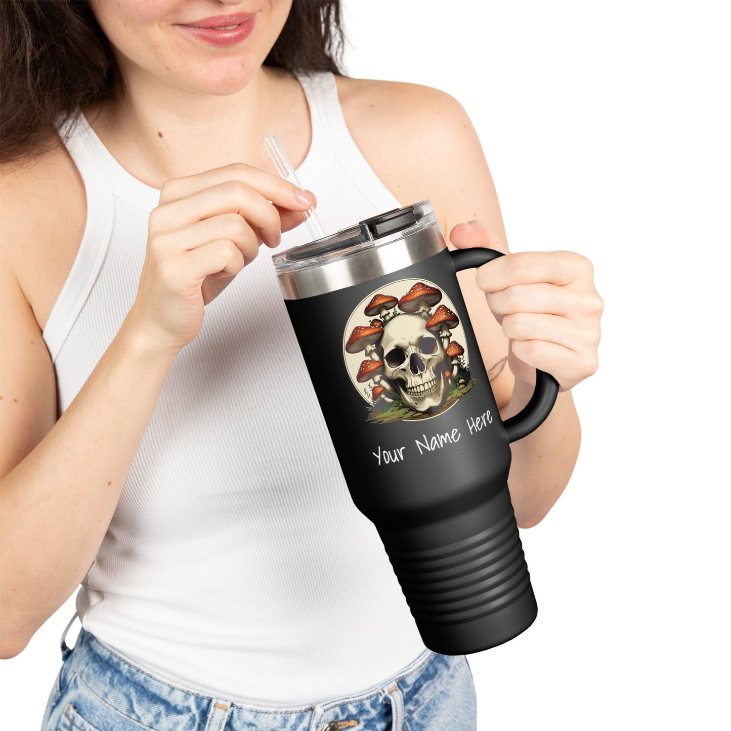 Funny Skull and Mushroom Insulated Travel Mug