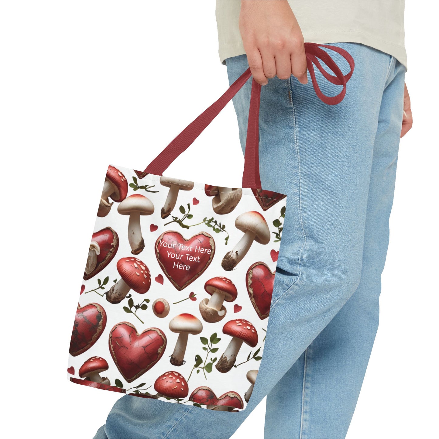 Romantic Mushroom Tote Bag | Cute Heart & Fungi Design | Eco-Friendly Shopping Bag, Gift for Her, Floral Grocery Bag, Boho Style