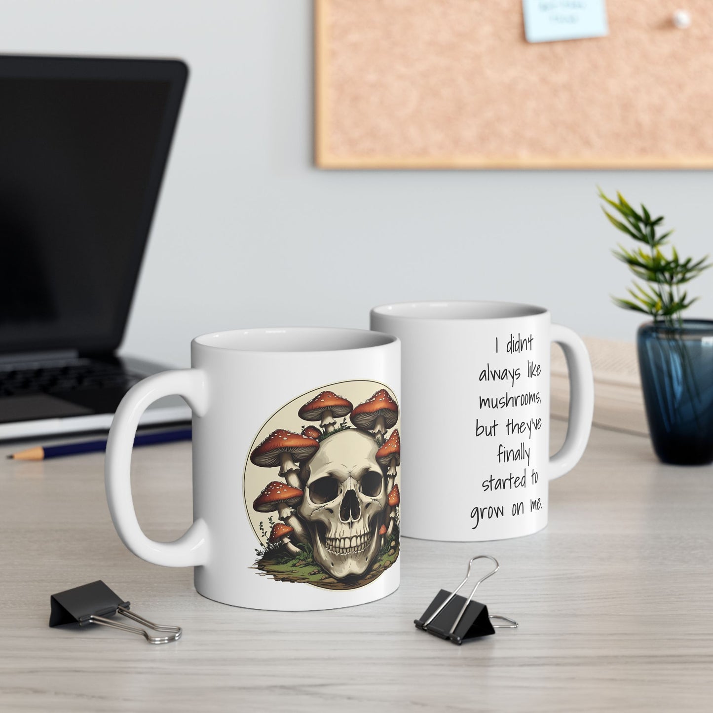 Personalized Mug - Whimsical Mushroom and Skull Ceramic Mug (11oz, 15oz)
