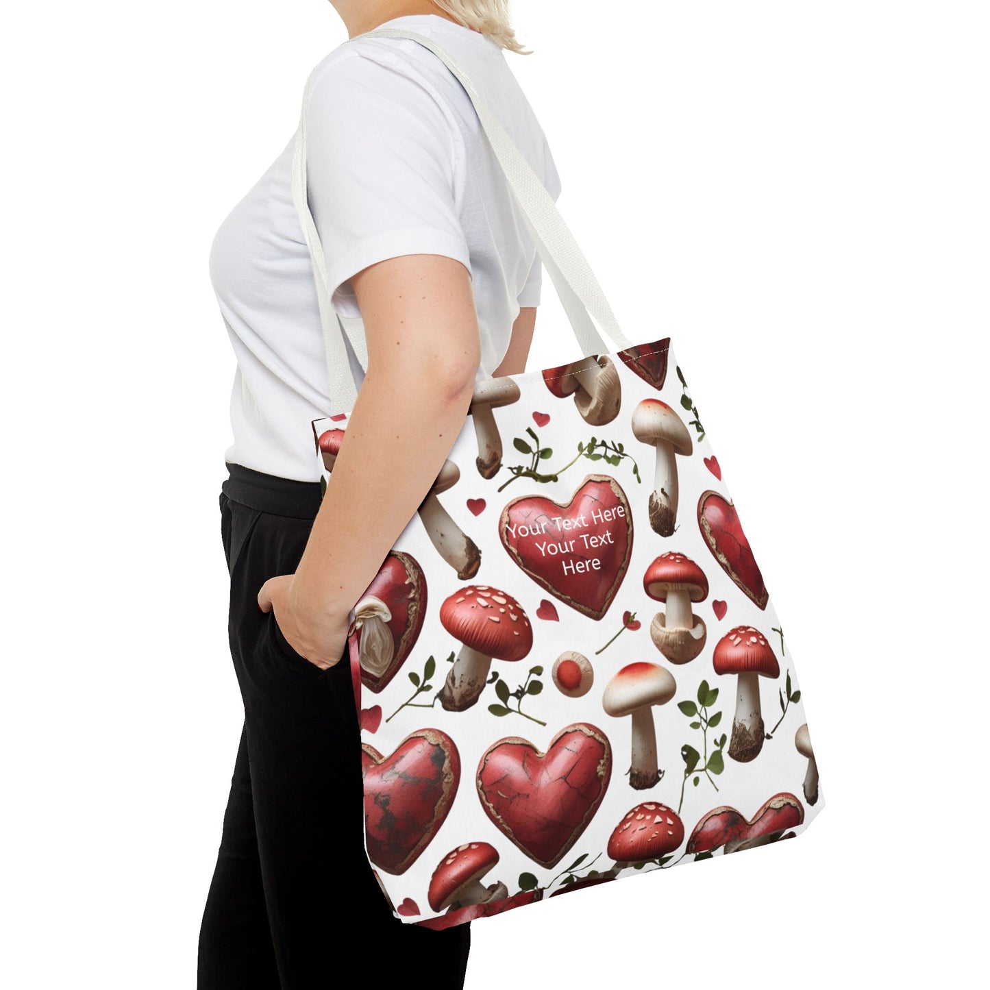 Romantic Mushroom Tote Bag | Cute Heart & Fungi Design | Eco-Friendly Shopping Bag, Gift for Her, Floral Grocery Bag, Boho Style