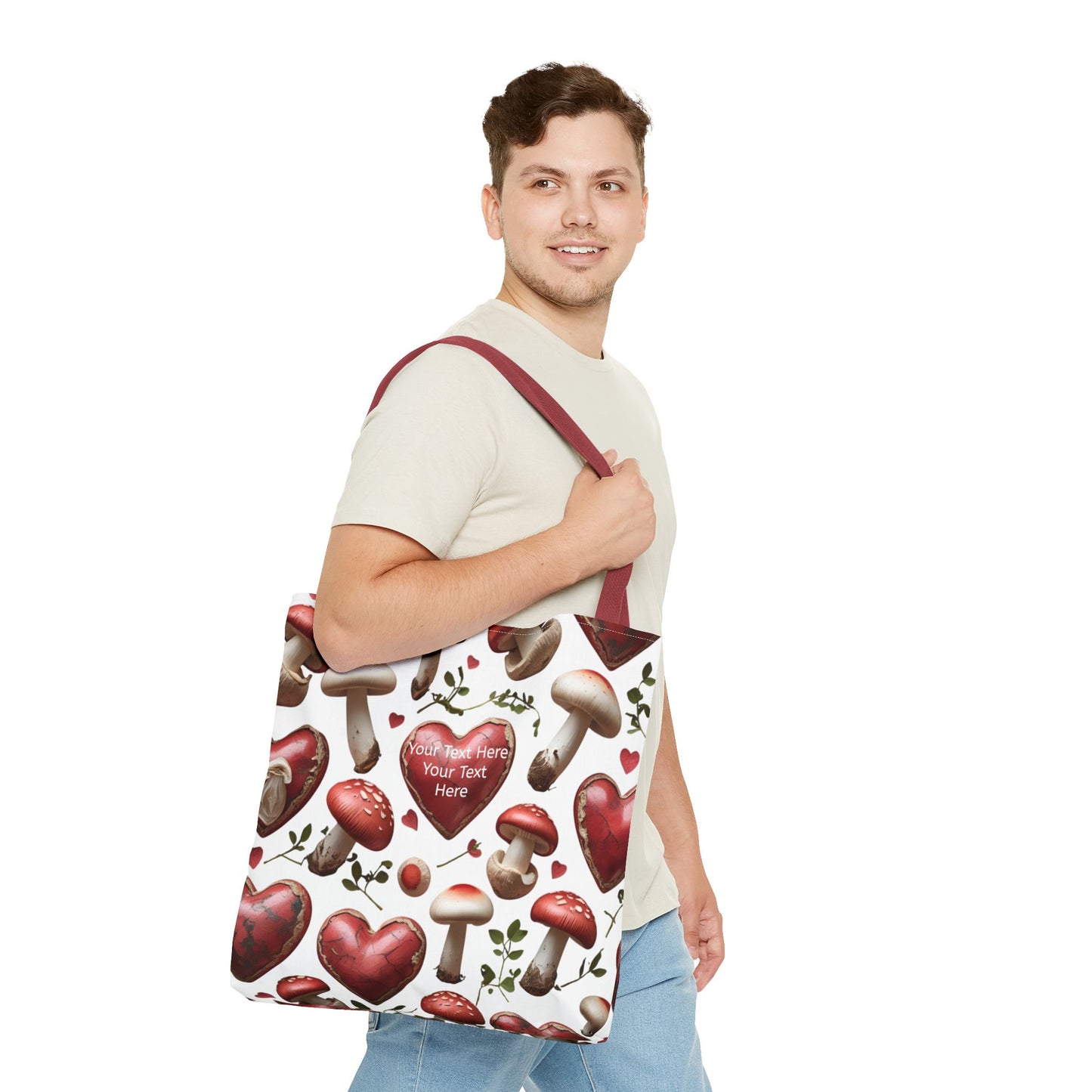 Romantic Mushroom Tote Bag | Cute Heart & Fungi Design | Eco-Friendly Shopping Bag, Gift for Her, Floral Grocery Bag, Boho Style