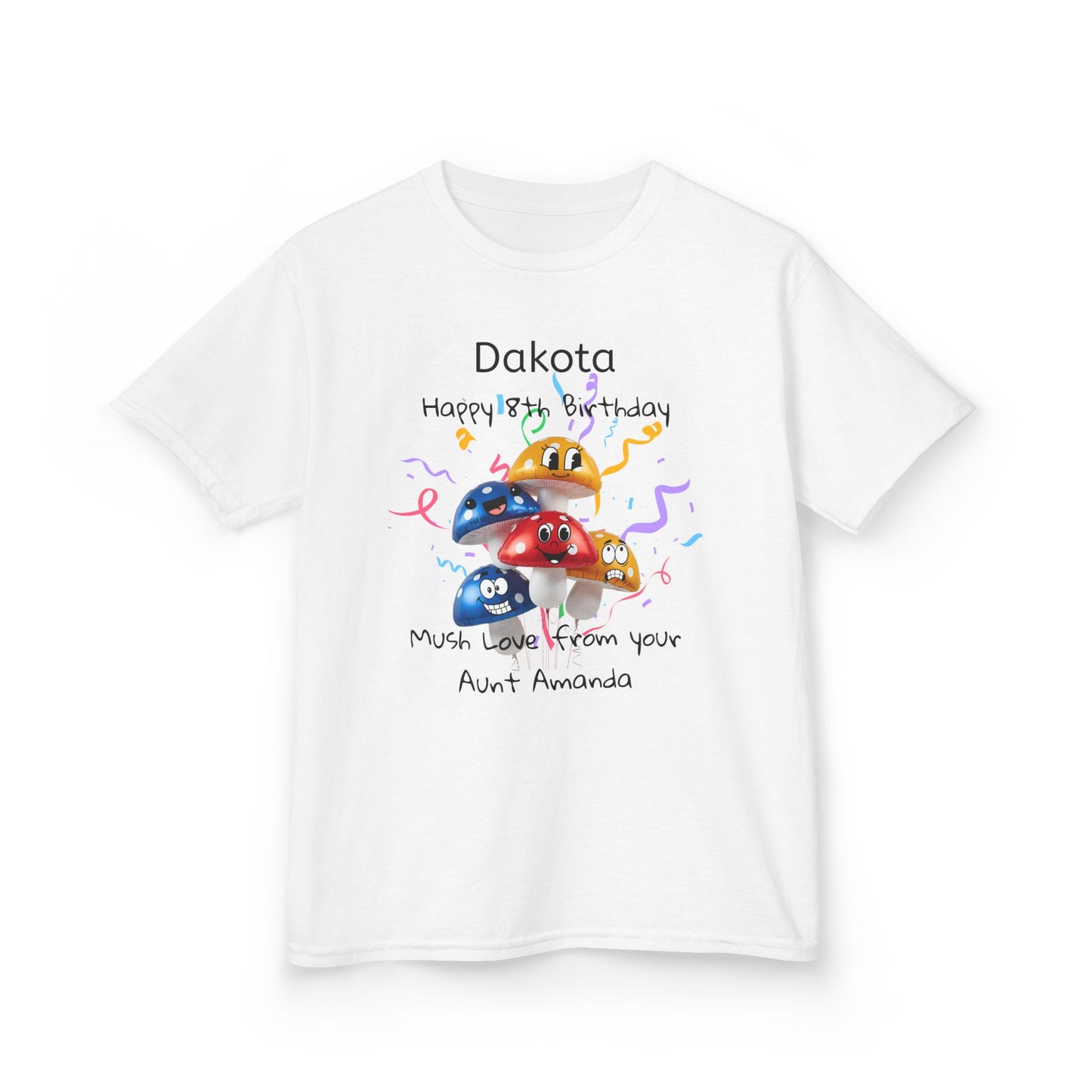 Child Birthday Mushroom Balloons Unisex Tee, Customized Party Shirt, Boy Girl Man Woman, Personalized Cotton Top, Celebration