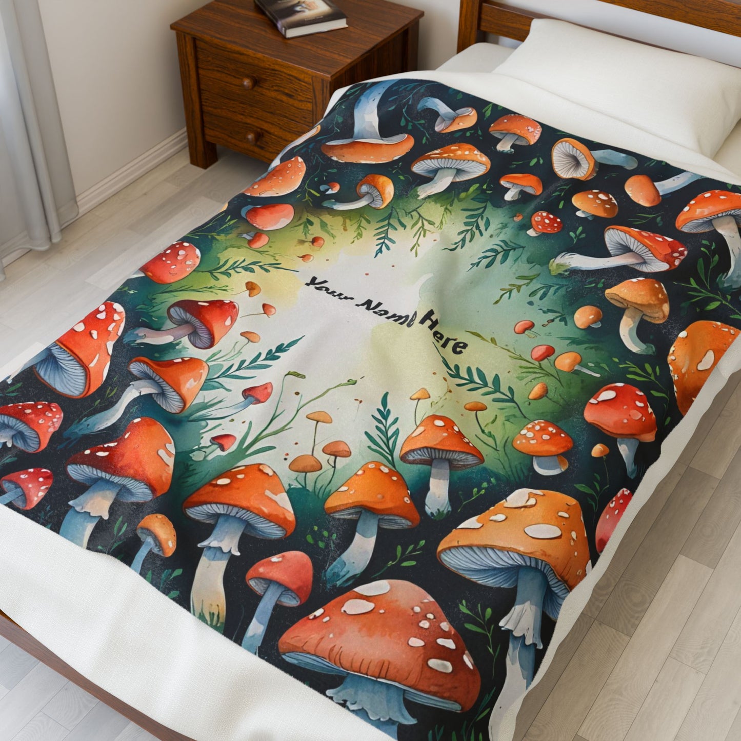 Personalized Mushroom Velveteen Plush Blanket, Cozy Home Décor, Gift for Nature Lovers, Warm Throw for All Occasions