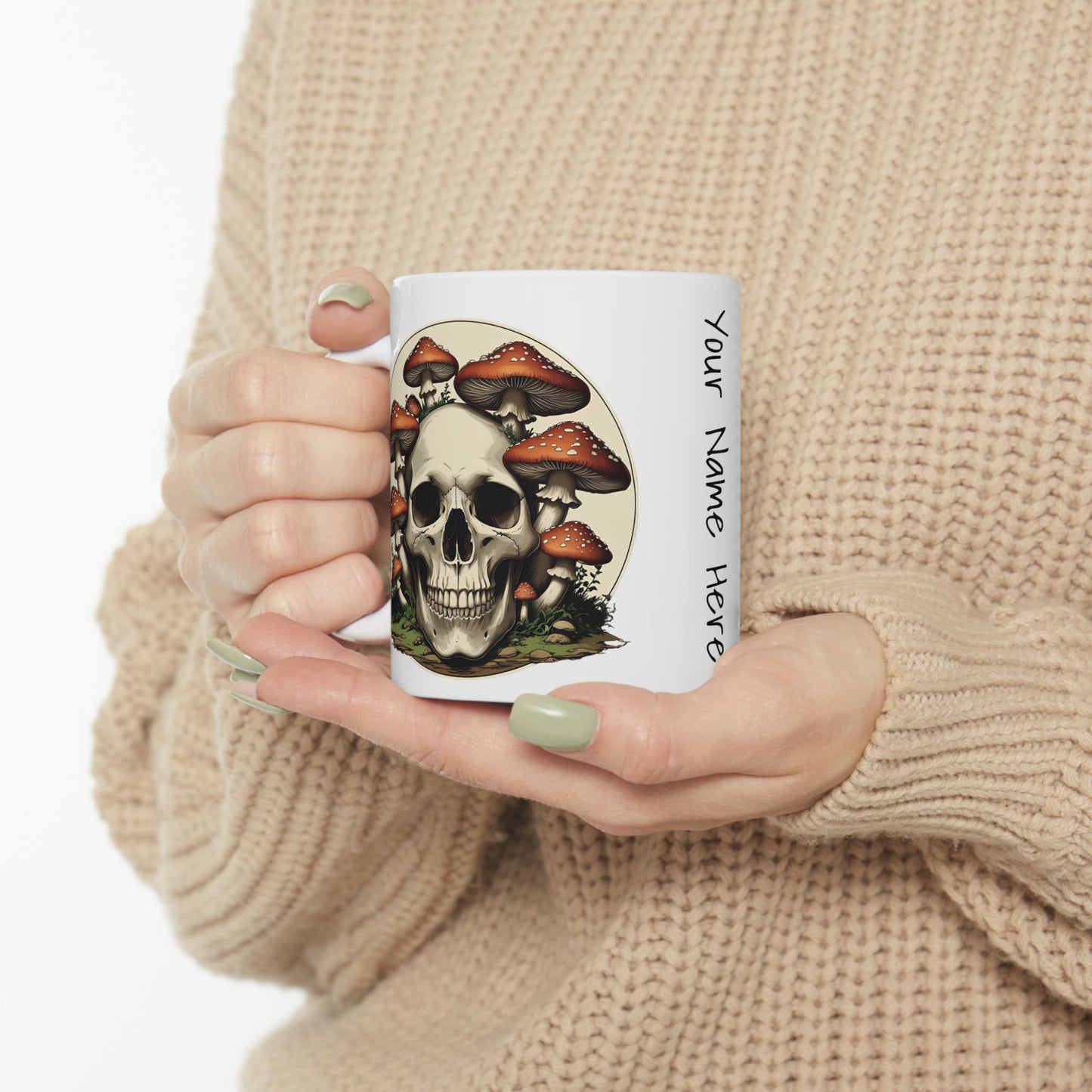 Personalized Mug - Whimsical Mushroom and Skull Ceramic Mug (11oz, 15oz)