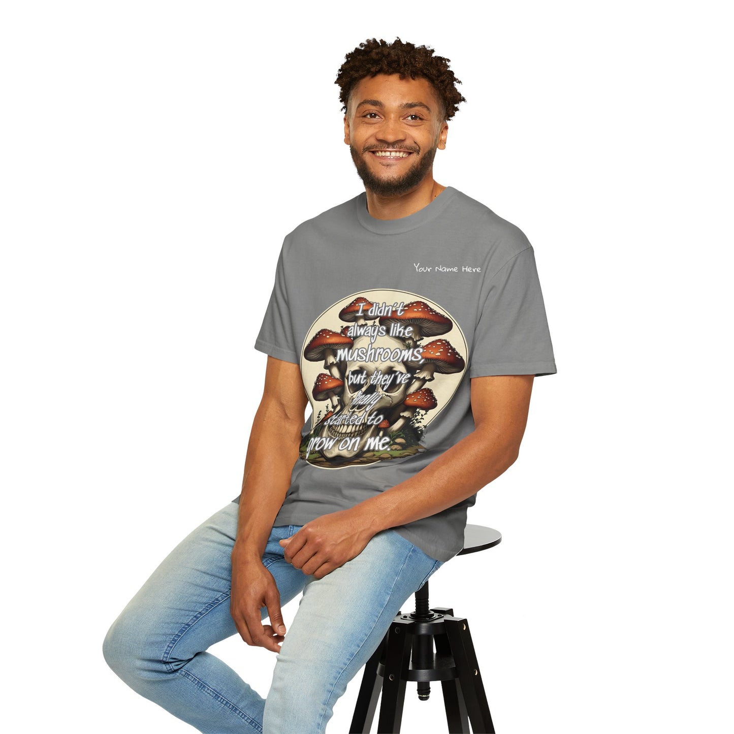 Mushroom Lover T-Shirt, Unisex Garment-Dyed Tee, Skulls and Fungi Graphic Shirt, Unique Gift for Nature Lovers, Halloween Apparel