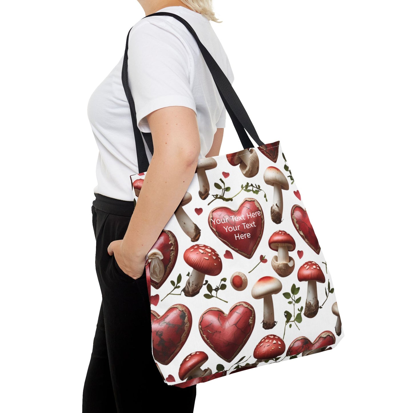 Romantic Mushroom Tote Bag | Cute Heart & Fungi Design | Eco-Friendly Shopping Bag, Gift for Her, Floral Grocery Bag, Boho Style