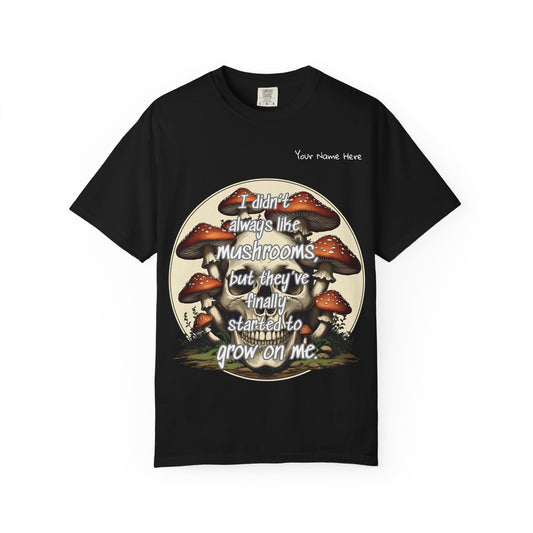 Mushroom Lover T-Shirt, Unisex Garment-Dyed Tee, Skulls and Fungi Graphic Shirt, Unique Gift for Nature Lovers, Halloween Apparel