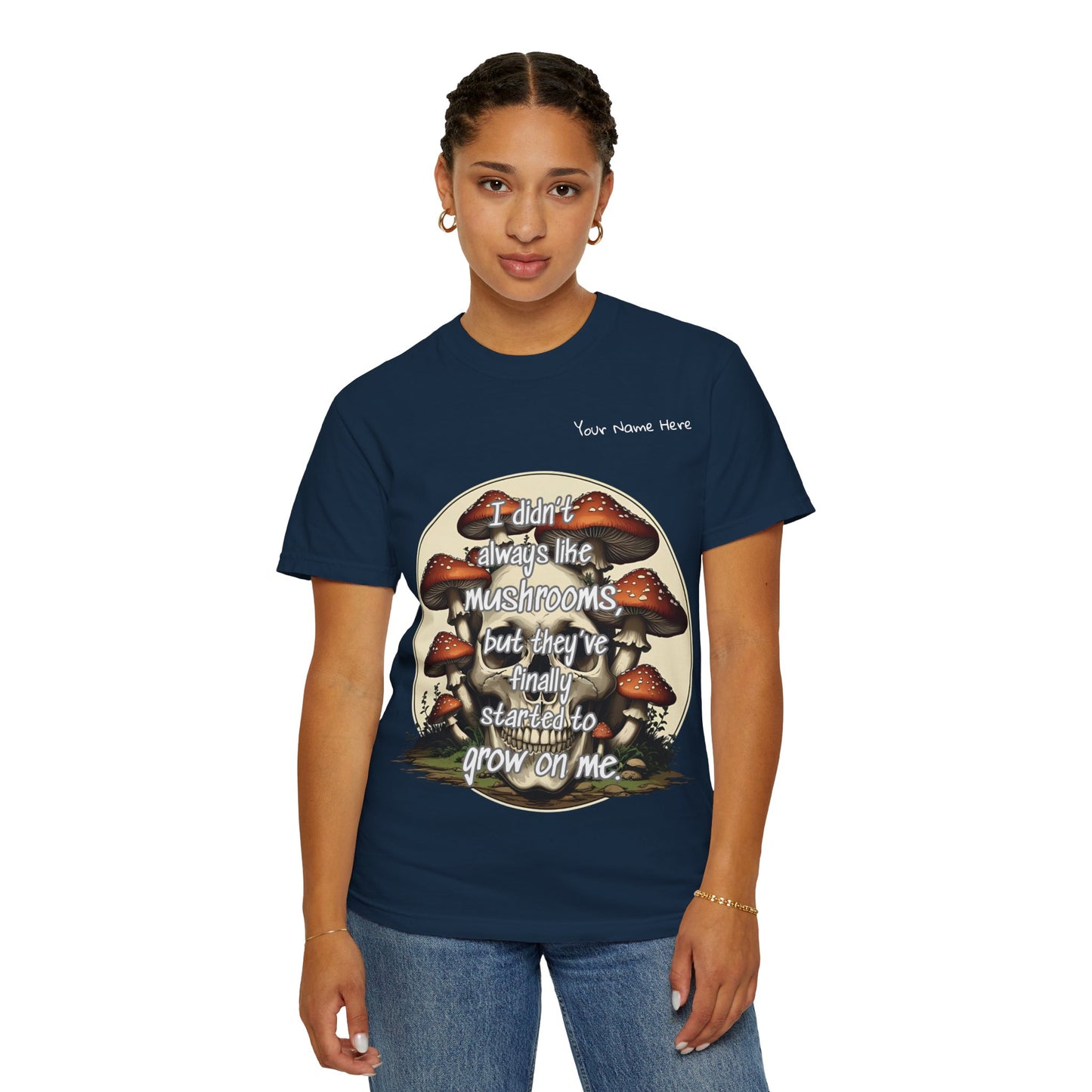 Mushroom Lover T-Shirt, Unisex Garment-Dyed Tee, Skulls and Fungi Graphic Shirt, Unique Gift for Nature Lovers, Halloween Apparel