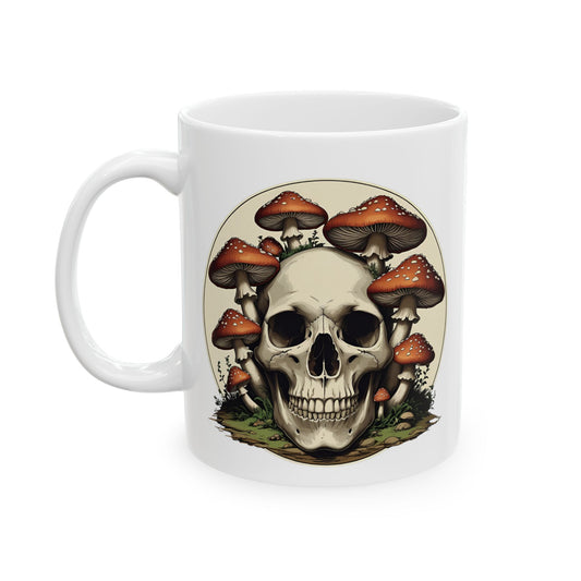 Personalized Mug - Whimsical Mushroom and Skull Ceramic Mug (11oz, 15oz)
