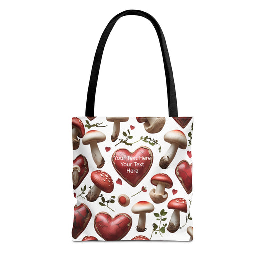 Romantic Mushroom Tote Bag | Cute Heart & Fungi Design | Eco-Friendly Shopping Bag, Gift for Her, Floral Grocery Bag, Boho Style