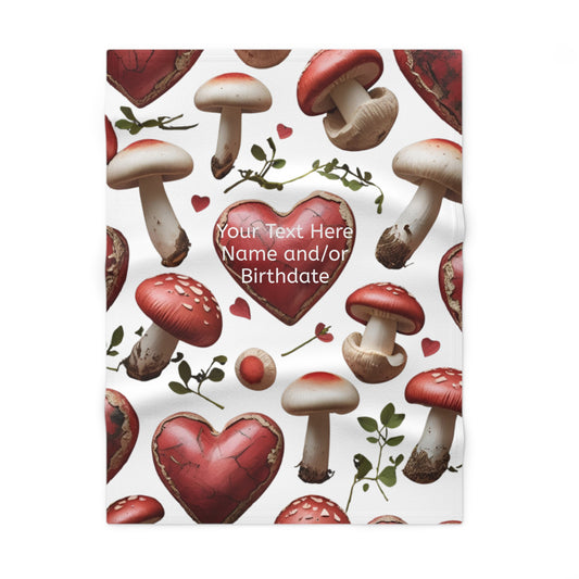 Mushroom Love Fleece Baby Blanket, Personalized Baby Shower Gift, Nursery Decor, Cozy Baby Blanket, Heart and Mushroom Design