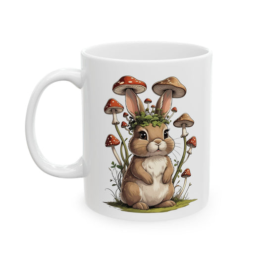 Personalized Mug - Whimsical Mushroom and Bunny Ceramic Mug (11oz/15oz)