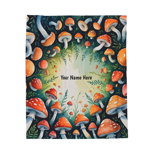 Personalized Mushroom Velveteen Plush Blanket, Cozy Home Décor, Gift for Nature Lovers, Warm Throw for All Occasions