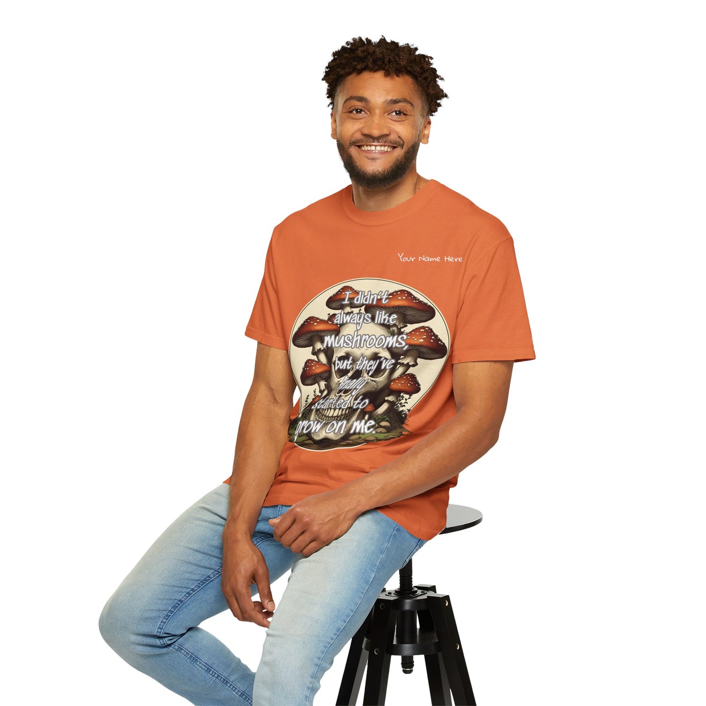 Mushroom Lover T-Shirt, Unisex Garment-Dyed Tee, Skulls and Fungi Graphic Shirt, Unique Gift for Nature Lovers, Halloween Apparel